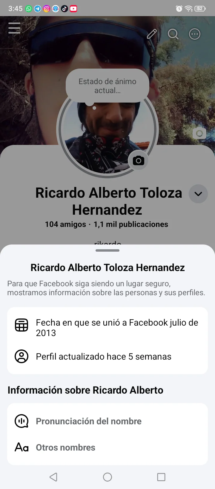 Evidencia visual de Cuenta facebook antigua