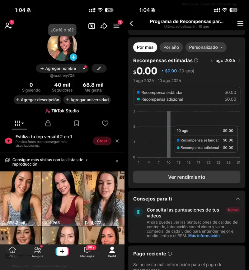 Evidencia visual de TIKTOK MONETIZADO USA 40K TOP BRASIL
